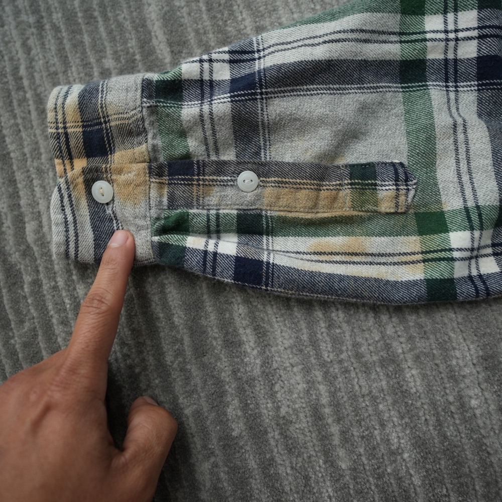 Old Navy Vintage Flannel Men Gray Green Plaid Soft Long Sleeve Button Up Large - Picture 11 of 11